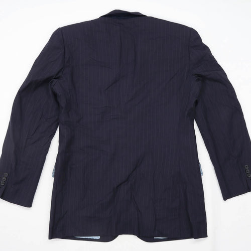 Tai Pan Row Mens Wool Blend Striped Blue Suit Jacket 40 Chest (Long)