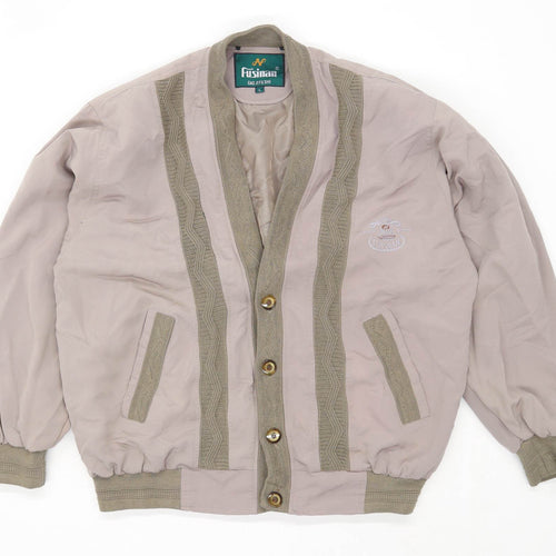 Fusinan Mens Size L Geometric Brown Bomber Jacket