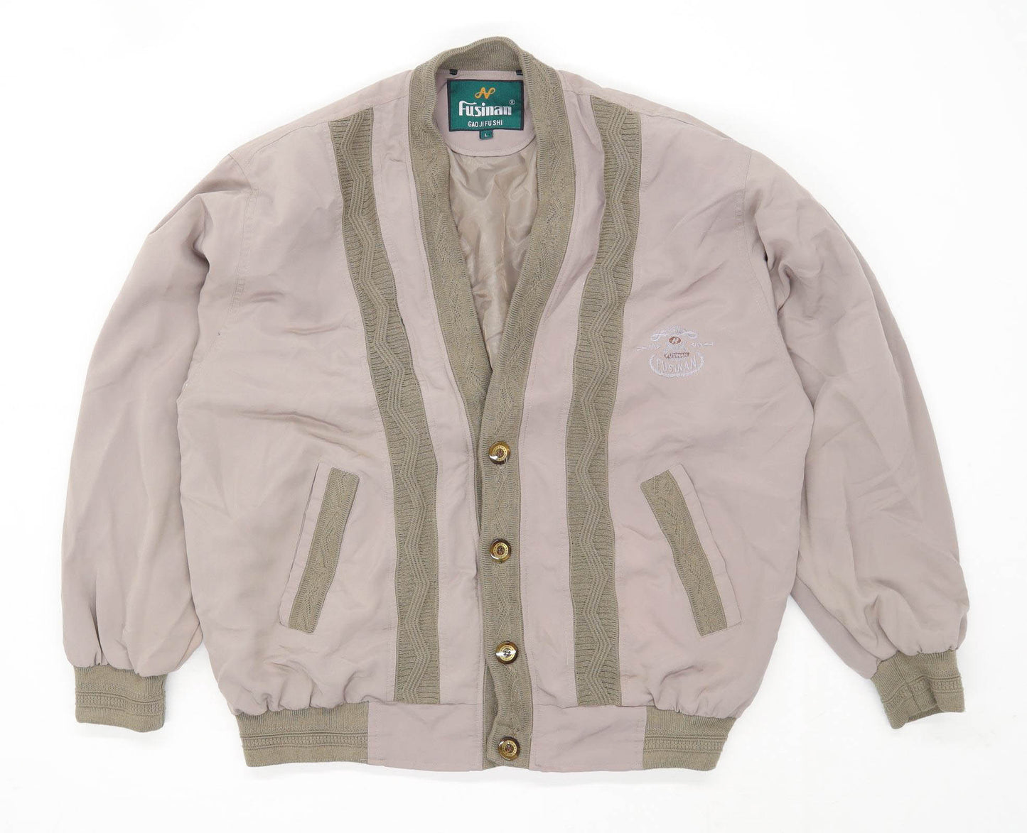 Fusinan Mens Size L Geometric Brown Bomber Jacket