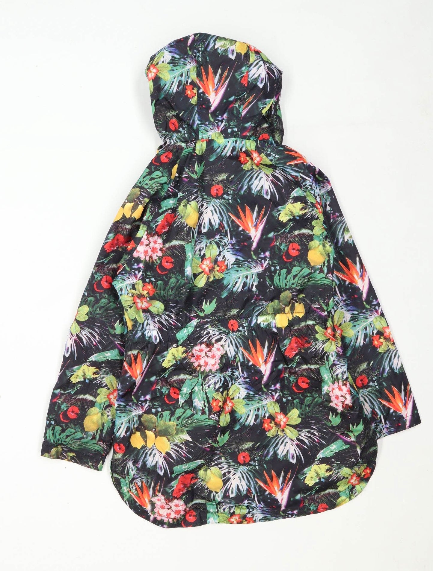TU Girls Graphic Green Tropical Zip Up Waterproof Jacket Age 9-10 Years