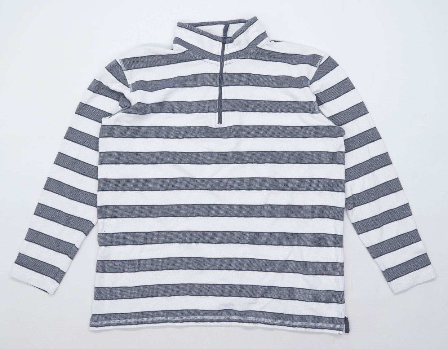 Cotton Traders Mens Size L Cotton Blend Striped Grey Sweatshirt