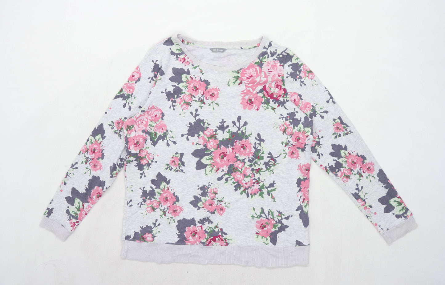 Marks & Spencer Womens Size 16 Floral Cotton Grey Sweatshirt (Regular)