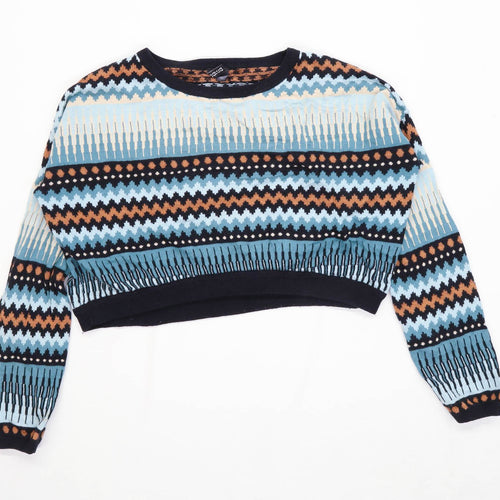 H&M Womens Size 14 Geometric Cotton Blend Blue Jumper (Regular)