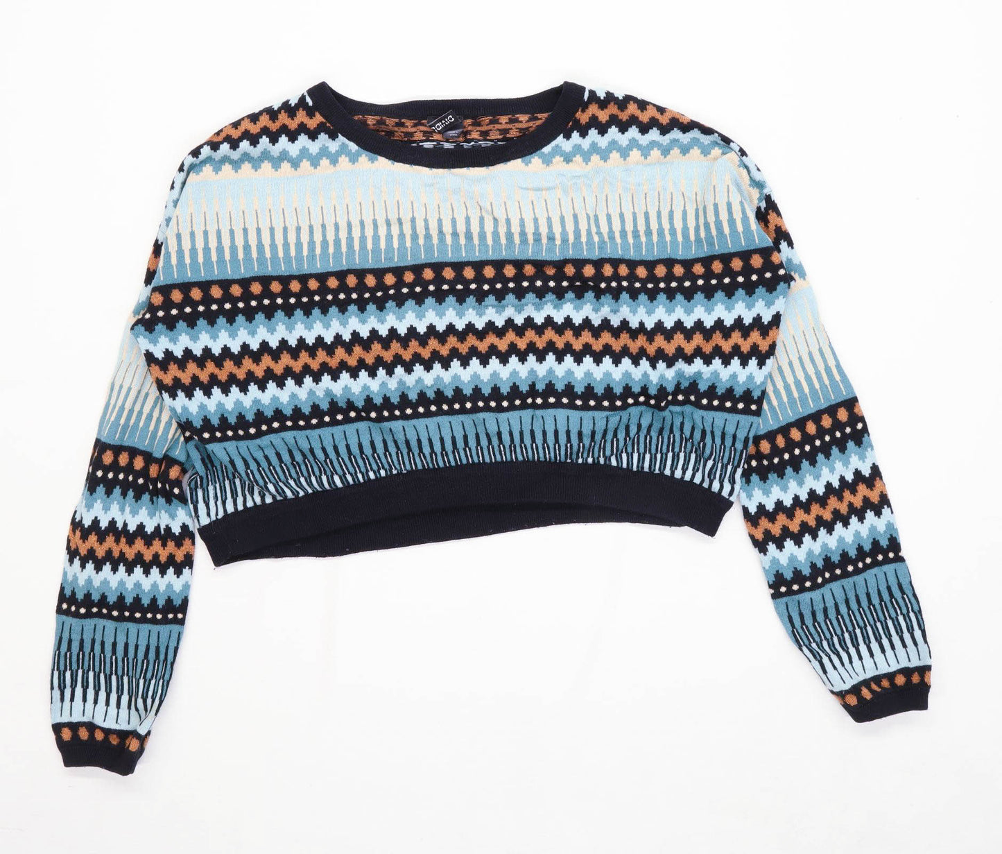 H&M Womens Size 14 Geometric Cotton Blend Blue Jumper (Regular)