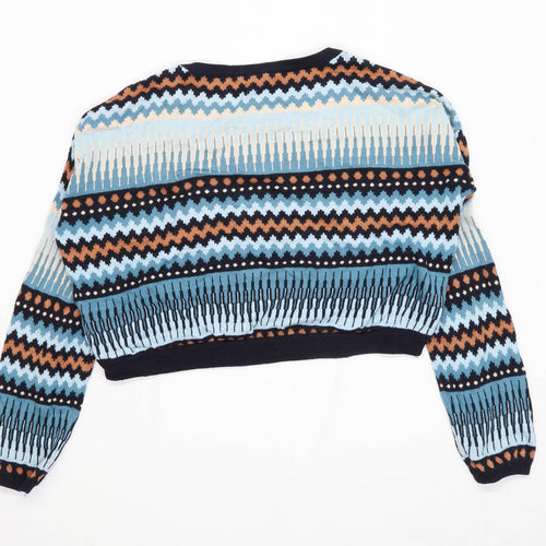 H&M Womens Size 14 Geometric Cotton Blend Blue Jumper (Regular)