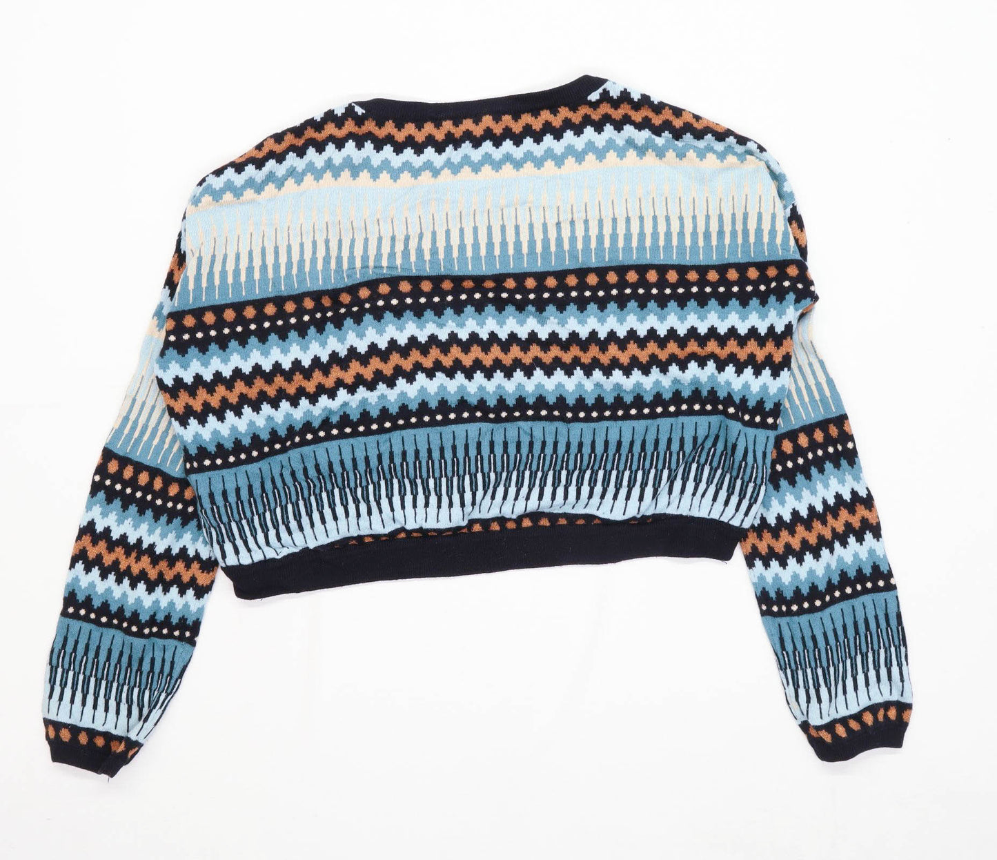 H&M Womens Size 14 Geometric Cotton Blend Blue Jumper (Regular)