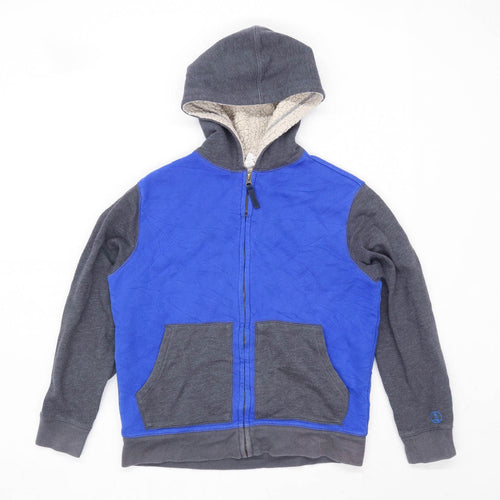 Lands End Boys Blue Zip Up Fleece Lined Hoodie Age 10-11 Years