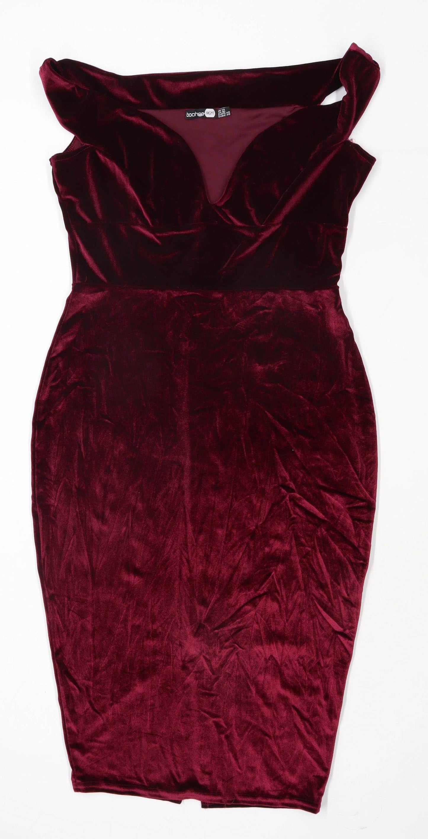Boohoo Womens Size 14 Sweetheart Red Crushed Velvet Bodycon Dress (Regular)
