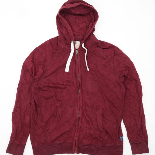 Marks & Spencer Mens Size XL Cotton Blend Burgundy Zip Up Hoodie