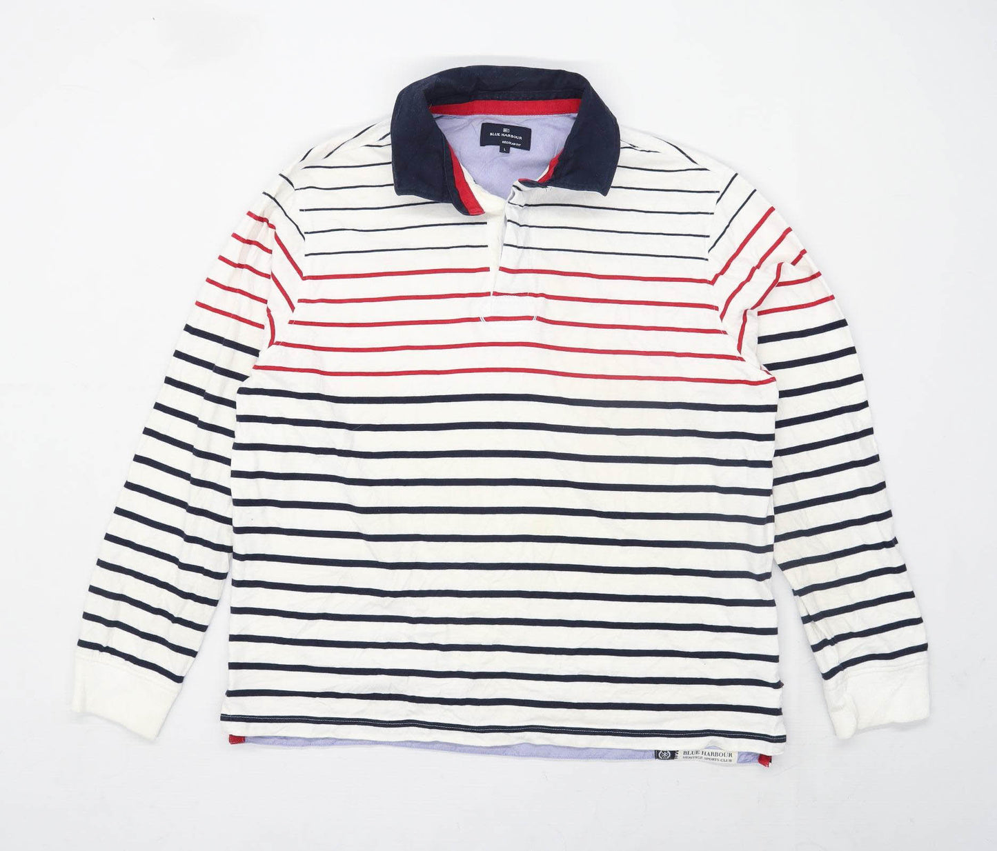 Blue Harbour Mens Size L Cotton Striped White Rugby Shirt