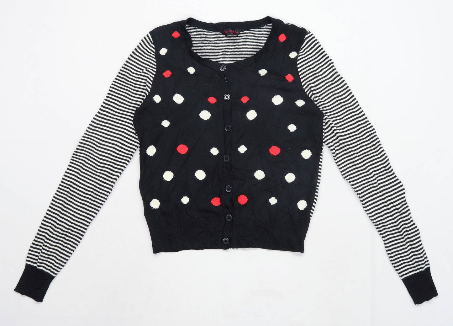 Miss Selfridge Womens Size 12 Striped Black Spotted Cardigan (Regular)