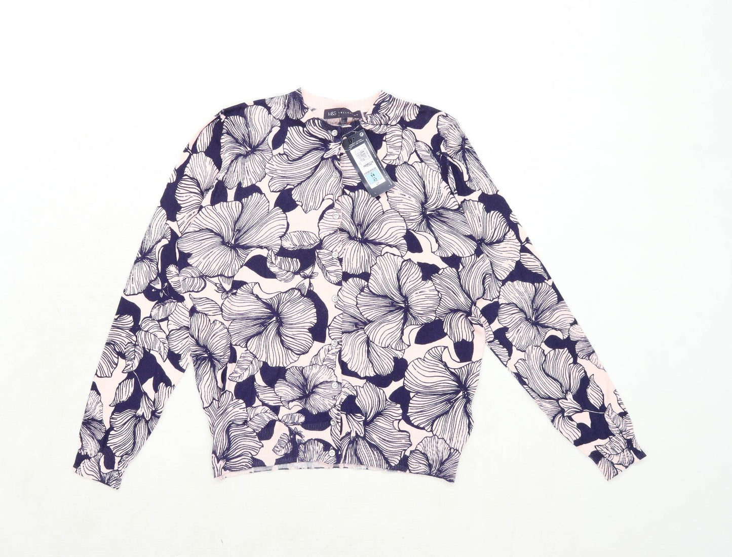 Marks & Spencer Womens Size 14 Floral Pink Cardigan (Regular)
