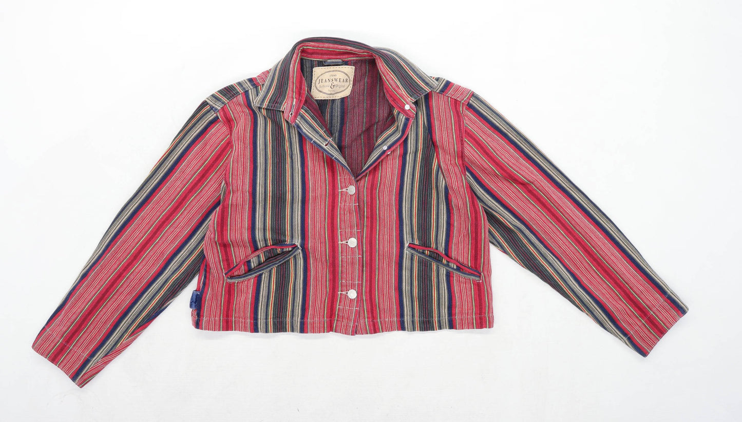 Tesco Womens Size 14 Denim Striped Red Jacket