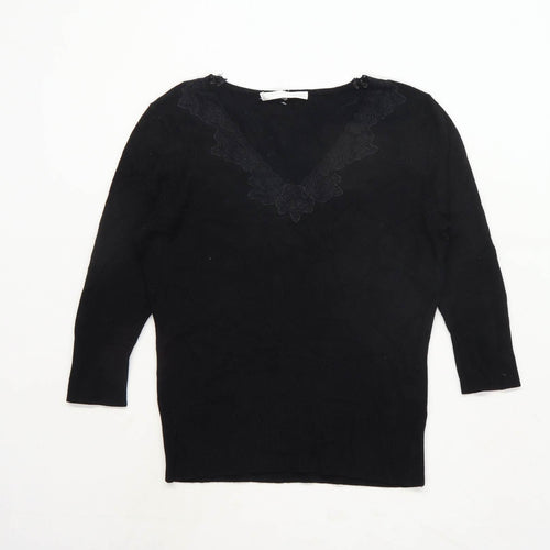 Matalan Womens Size 12 Textured Black Lace Detail Top (Regular)