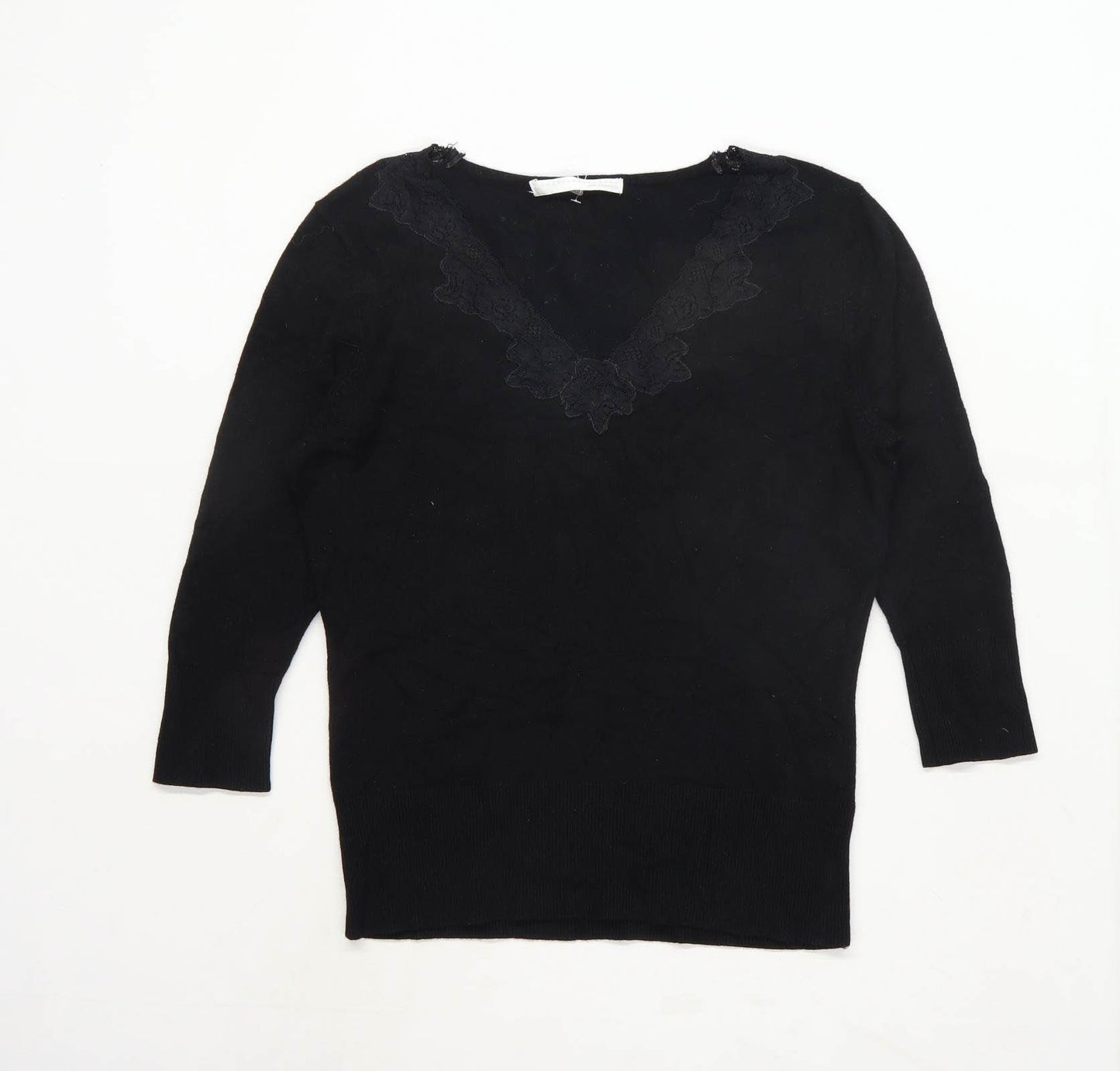 Matalan Womens Size 12 Textured Black Lace Detail Top (Regular)