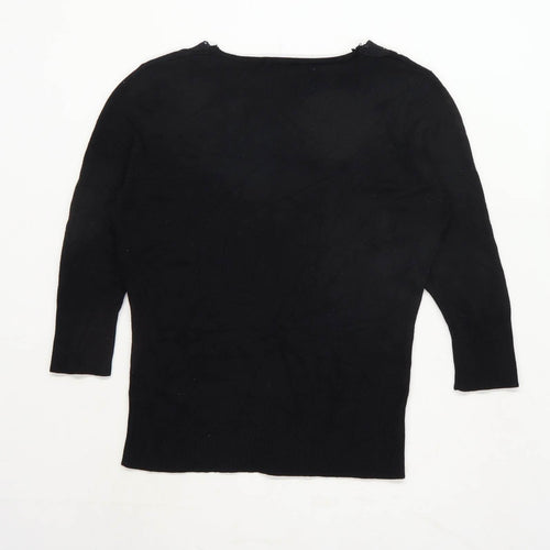 Matalan Womens Size 12 Textured Black Lace Detail Top (Regular)