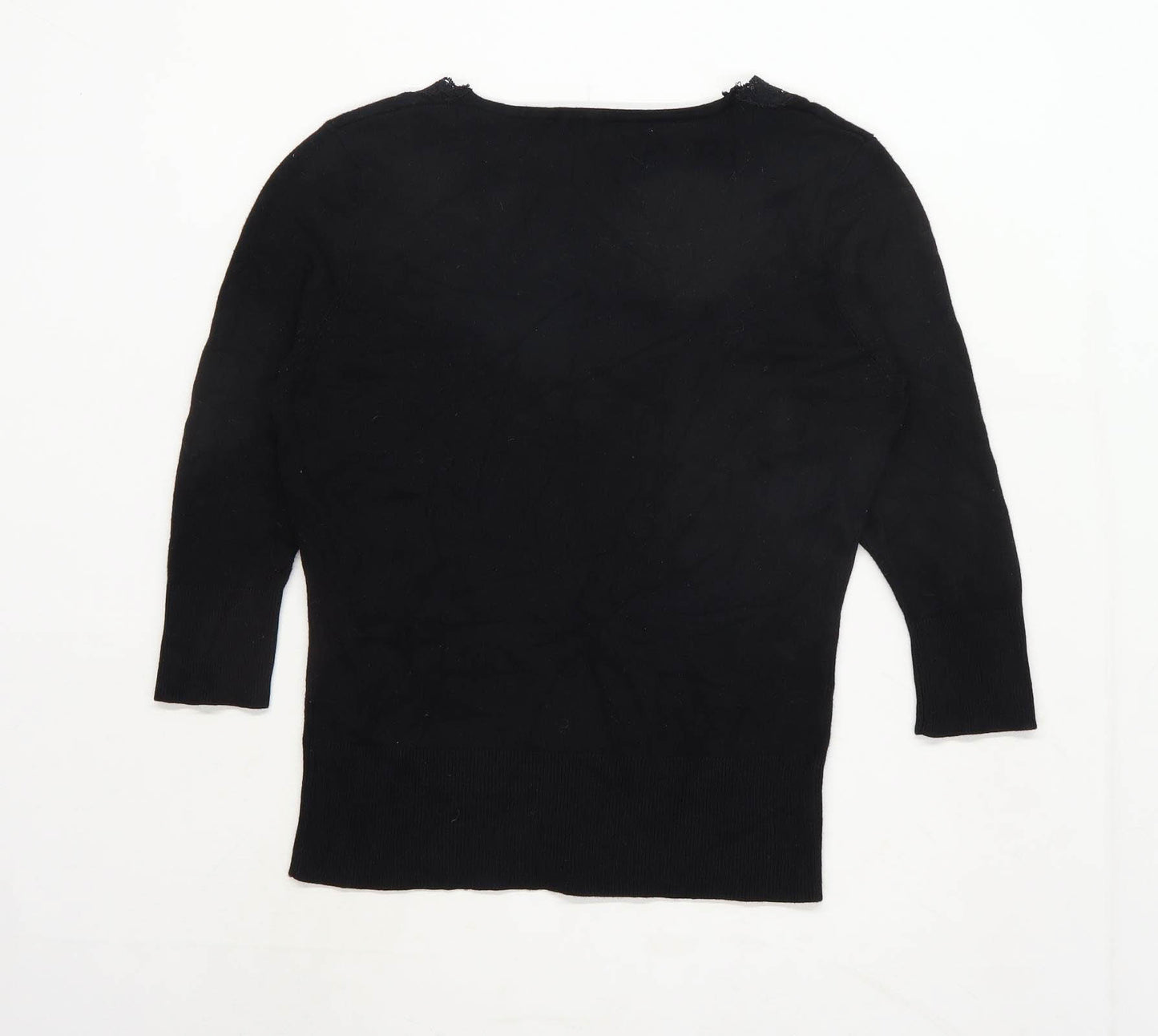 Matalan Womens Size 12 Textured Black Lace Detail Top (Regular)