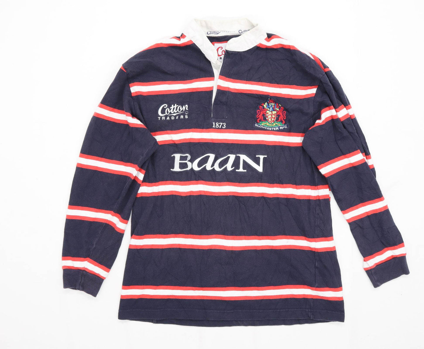 Cotton Traders Mens Size M Cotton Striped Blue Gloucester Rugby Shirt