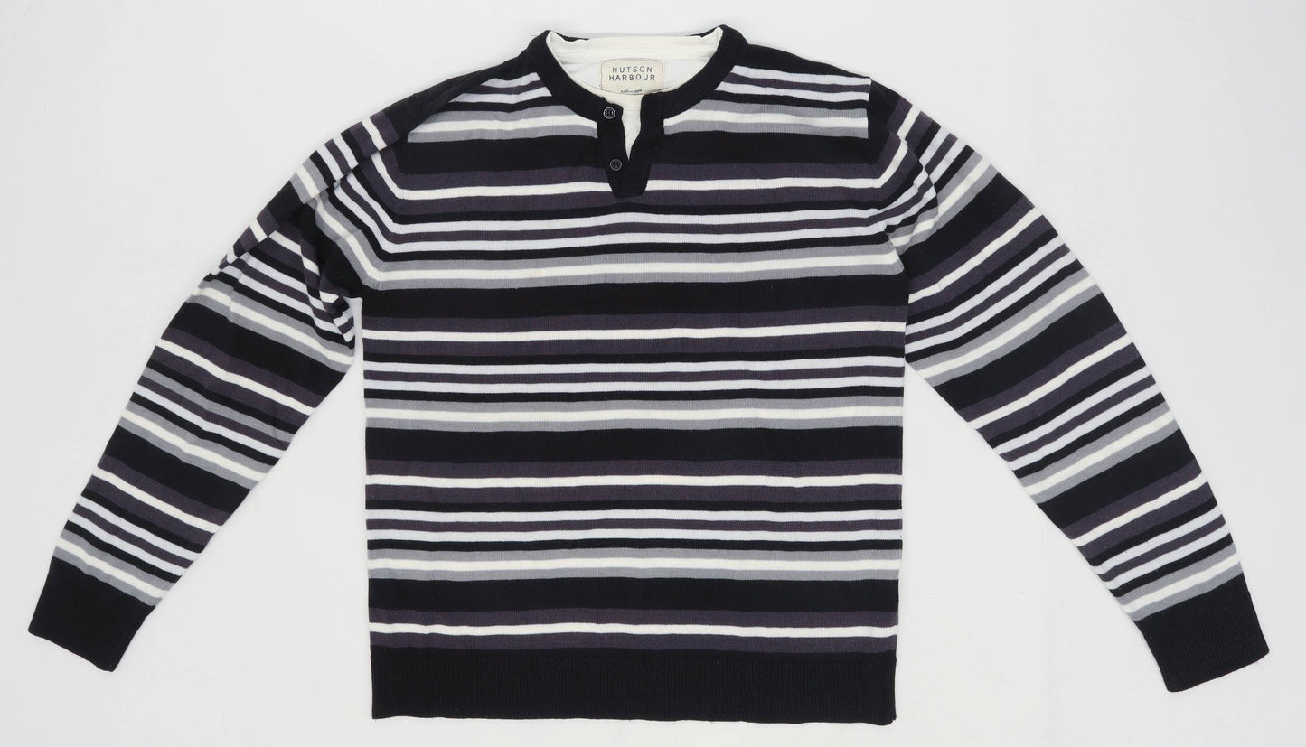 Hutson Harbour Mens Size M Striped Black Jumper