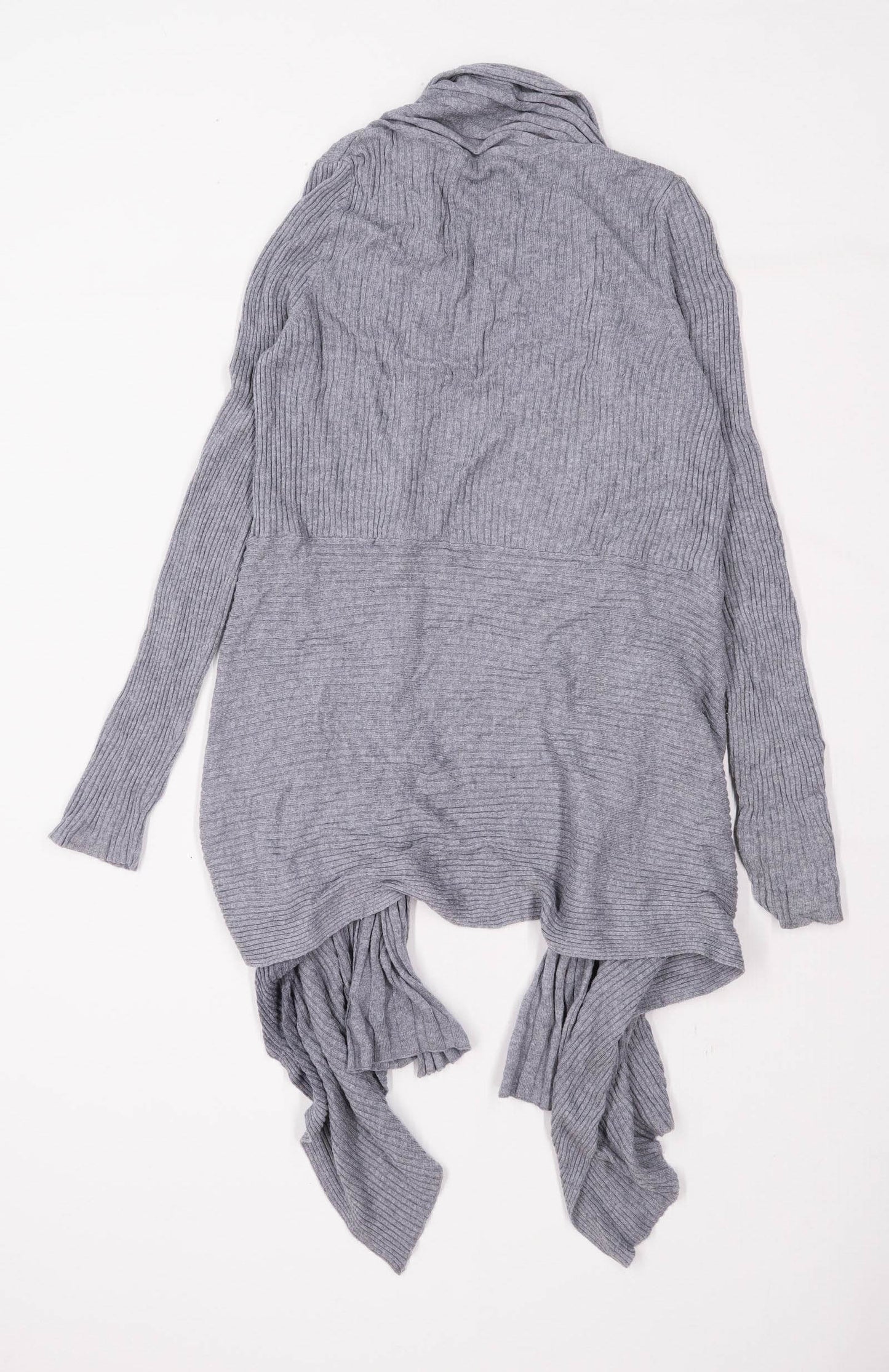 Marks & Spencer Womens Size 12 Textured Polyamide Blend Grey Ribbed Waterfall Cardigan (Regular)