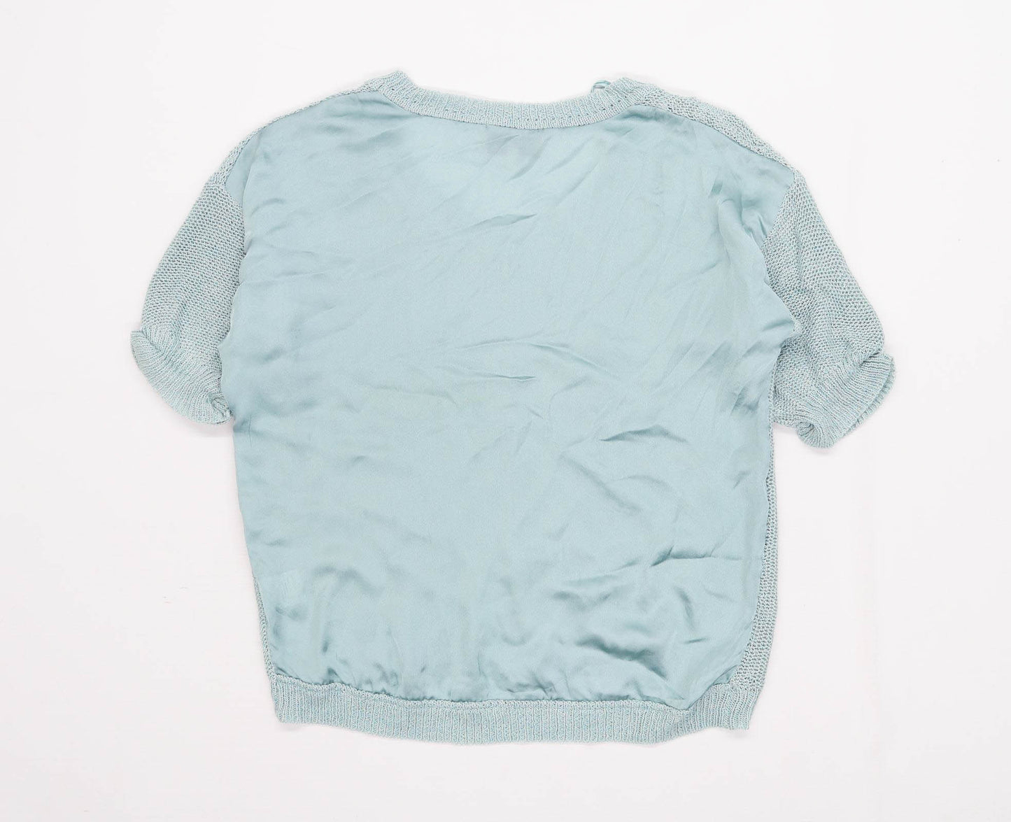 Papaya Womens Size 12 Textured Green Satin Back Knit Top (Regular)