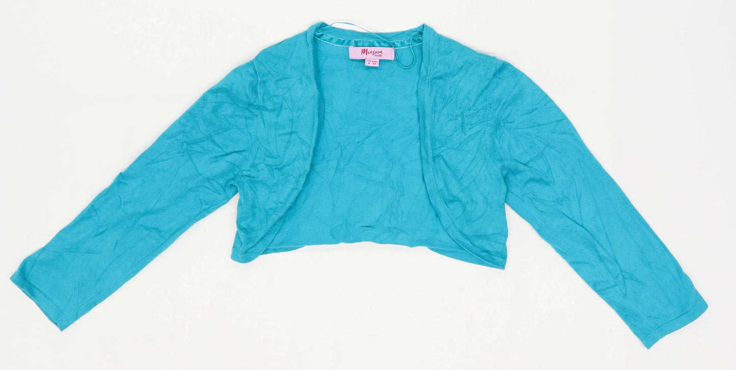 Monsoon Womens Size 8 Cotton Blend Blue Cropped Cardigan (Petite)
