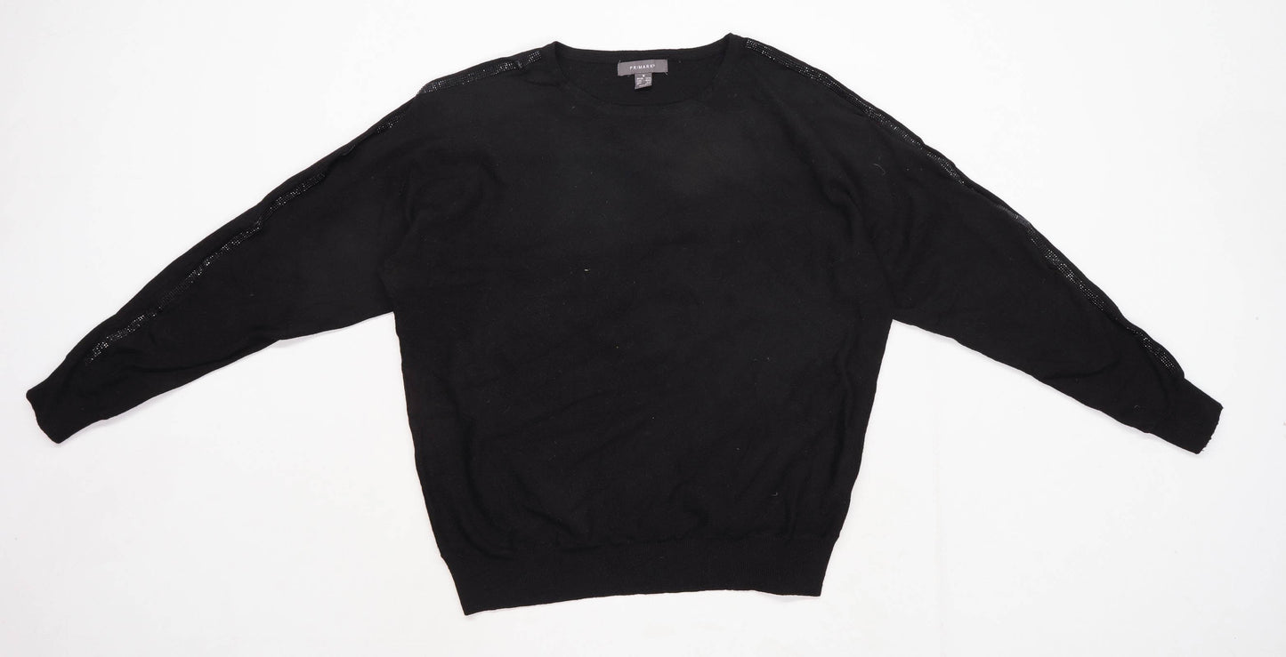 Primark Womens Size 12-14 Textured Black Gem Detail Jumper (Regular)