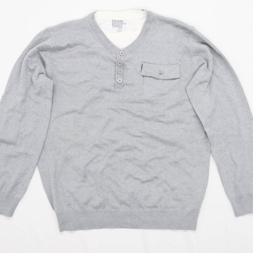 Denim Seventy Three Mens Size L Cotton Grey Pocket Jumper