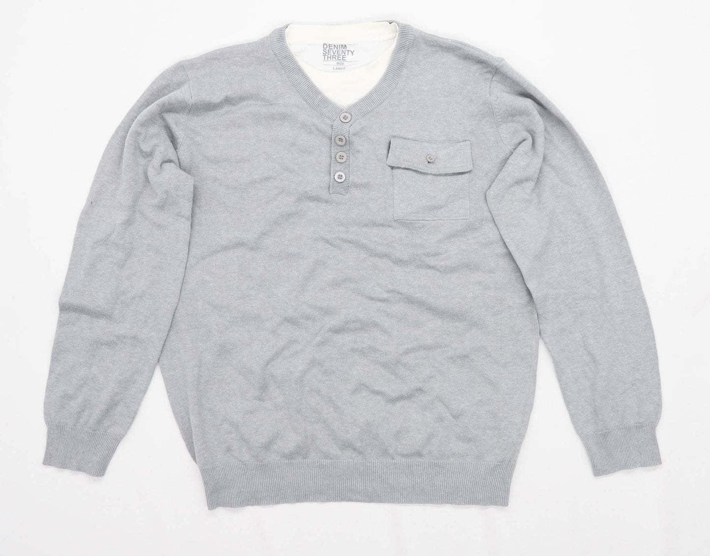 Denim Seventy Three Mens Size L Cotton Grey Pocket Jumper