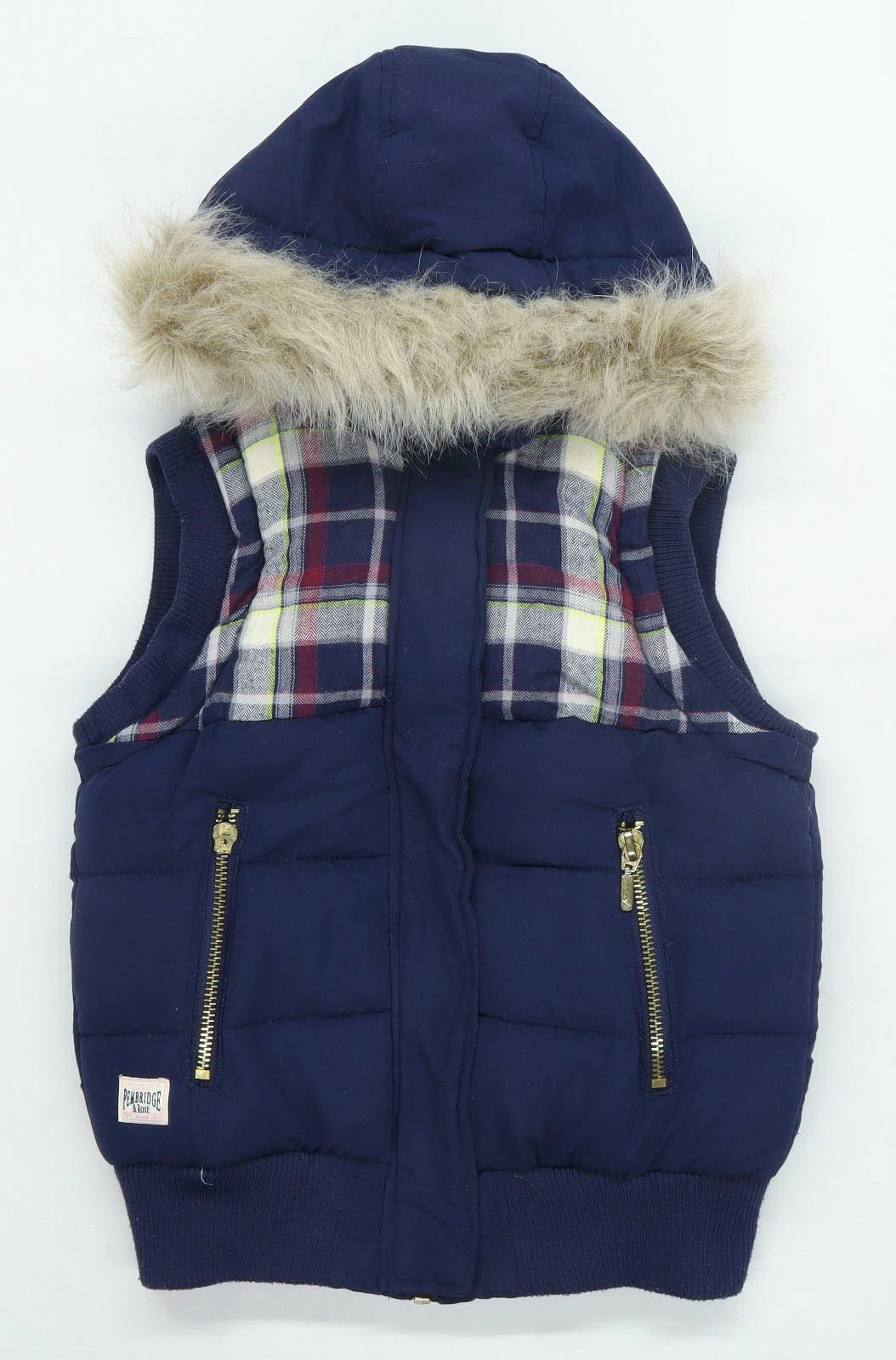 New Look Girls Check Blue Padded Gilet Age 10-11 Years