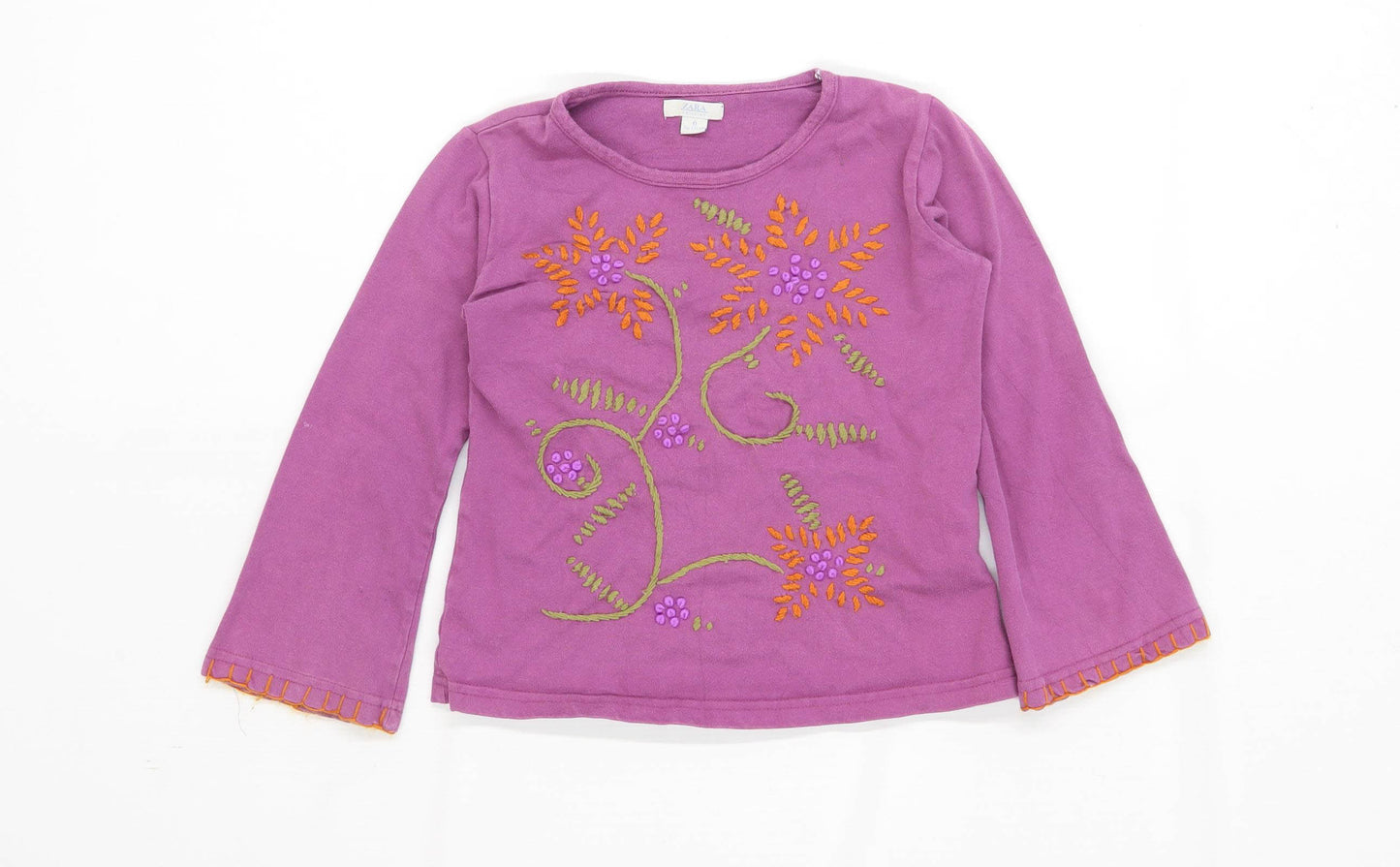 Zara Girls Floral Purple Embroidered T-Shirt Age 6 Years