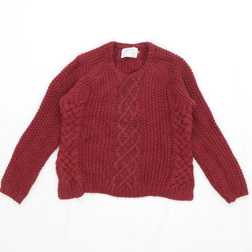 Zara Girls Textured Burgundy Knit Jumper Age 6 Years