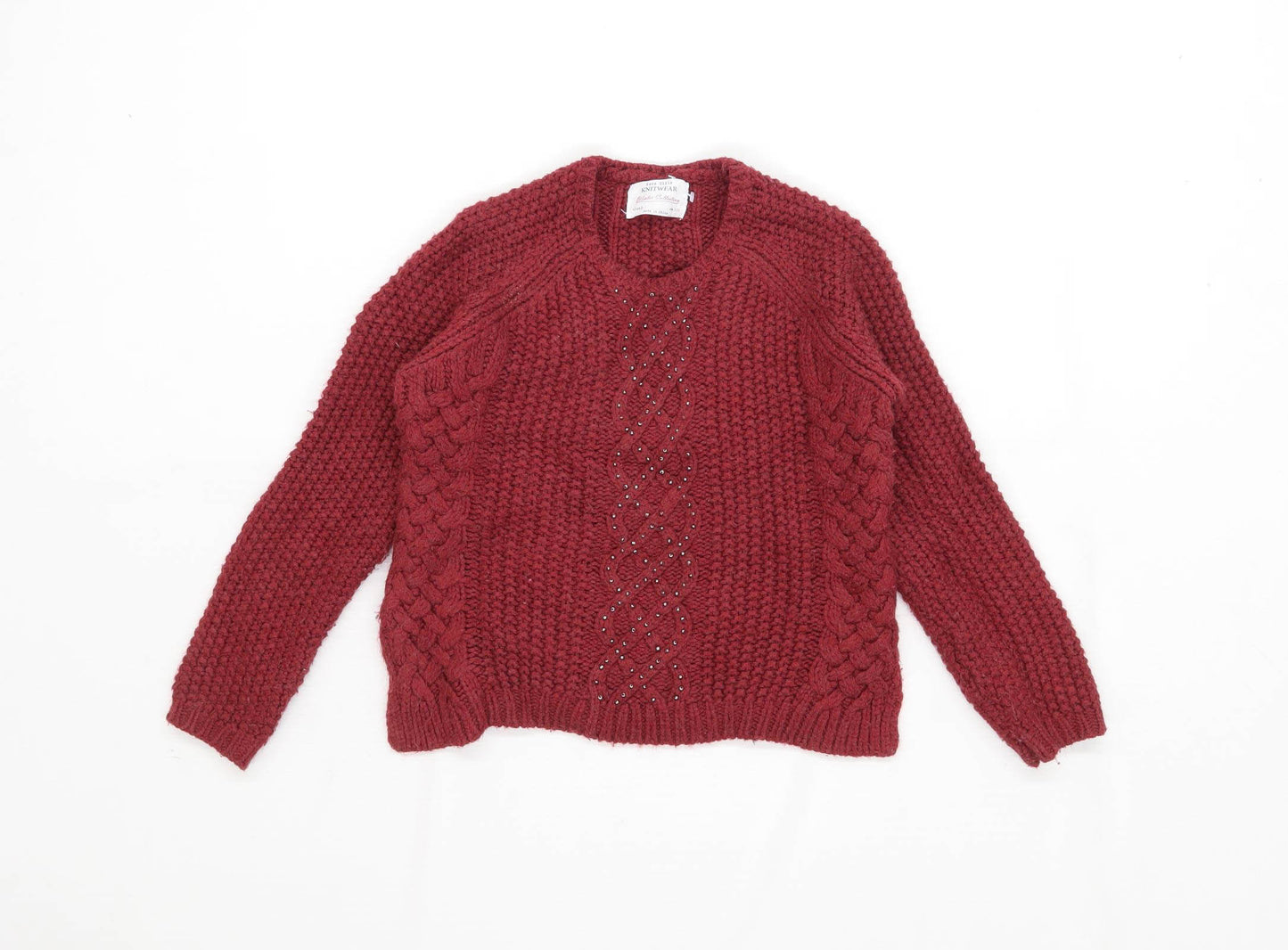 Zara Girls Textured Burgundy Knit Jumper Age 6 Years