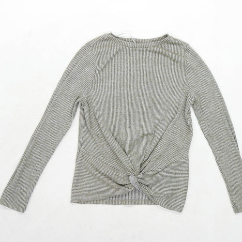 Primark Womens Size 6-8 Green Ribbed Knot Top (Regular)