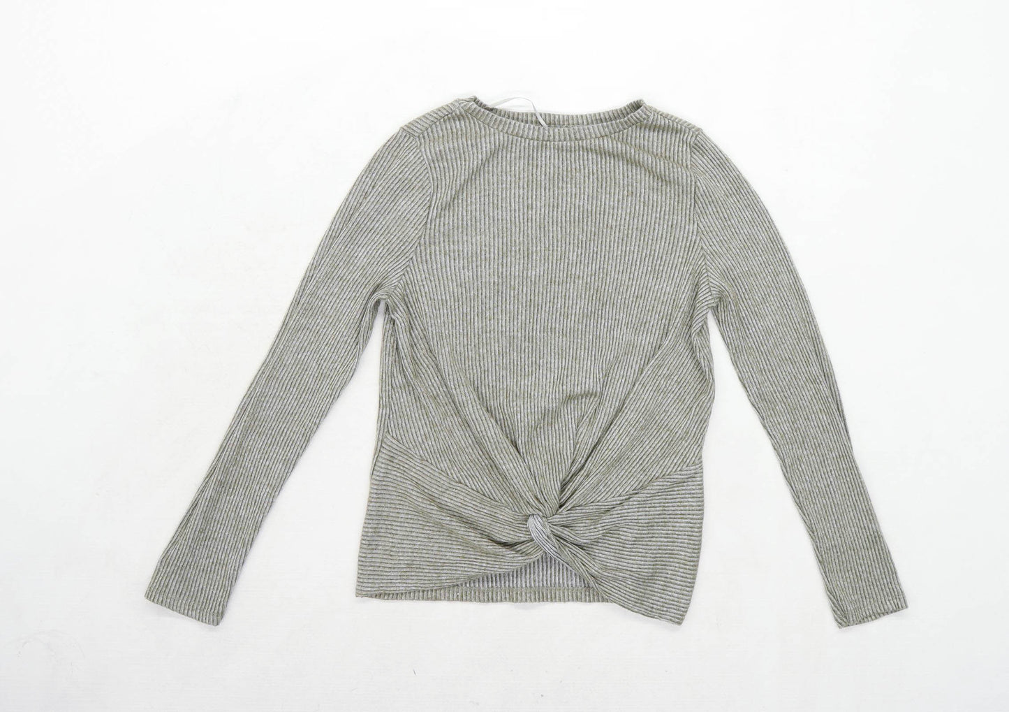 Primark Womens Size 6-8 Green Ribbed Knot Top (Regular)