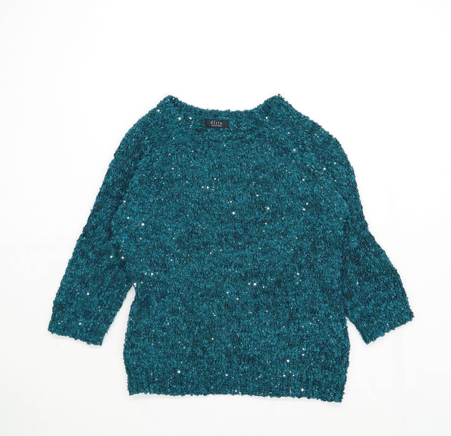 Elite Collection Womens Size M Textured Green Knit Jumper (Regular)