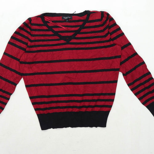 Debenhams Womens Size 14 Striped Cotton Blend Red Jumper (Regular)