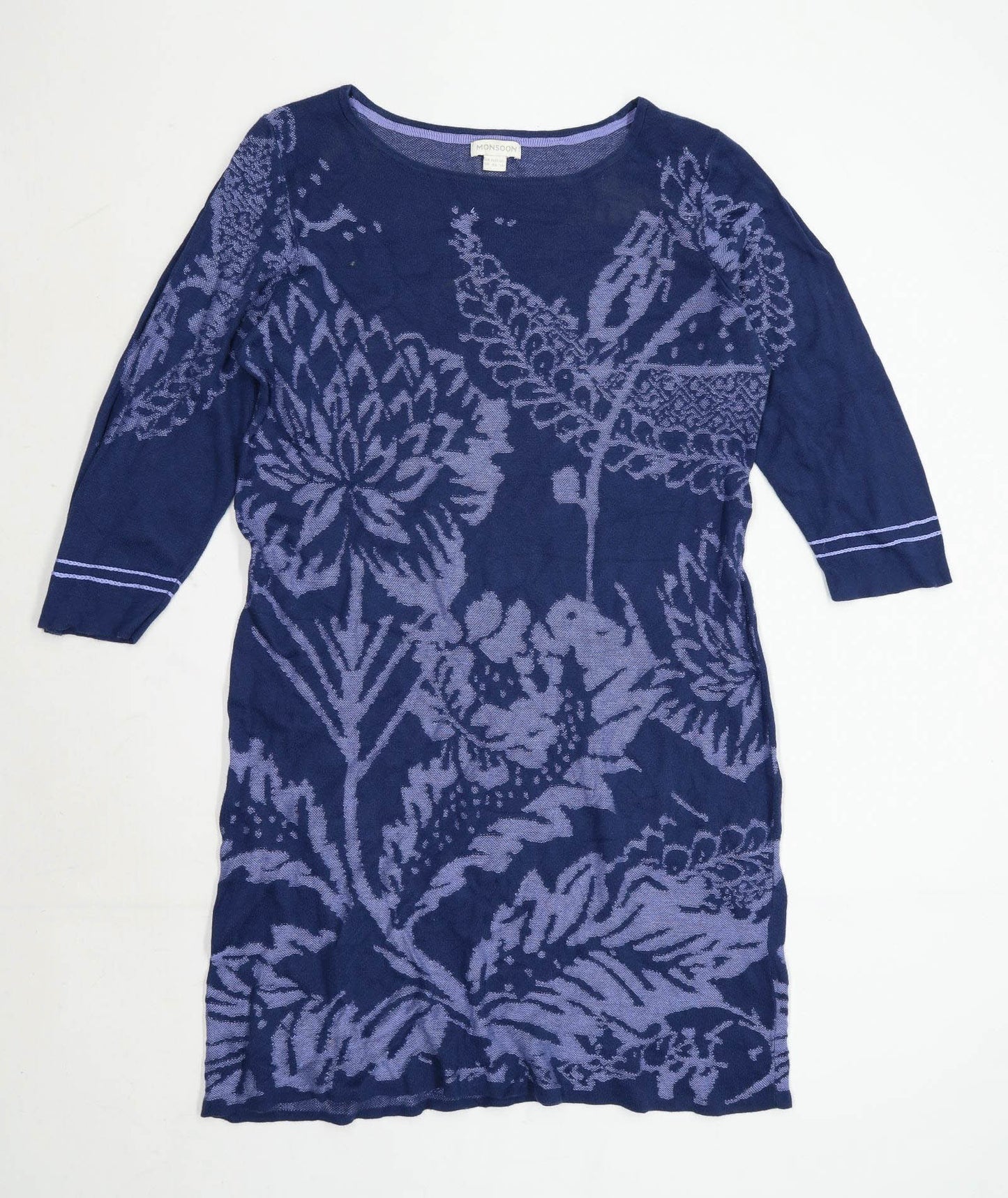 Monsoon Womens Size 18 Floral Cotton Blend Blue Dress (Regular)