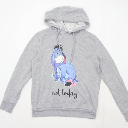 Primark Womens Size 10-12 Graphic Cotton Blend Grey Disney Eeyore Not Today Hoodie (Regular)