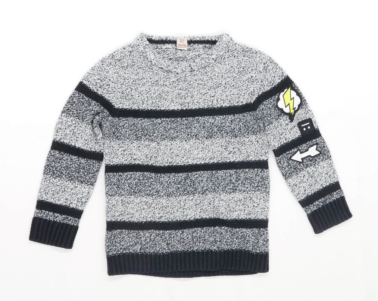 TU Boys Striped Grey Lightening Jumper Age 5 Years