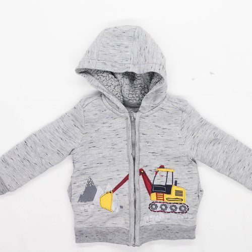 Nutmeg Boys Grey Yellow Digger Hoodie Age 2-3 Years