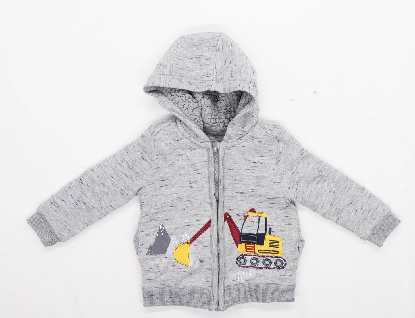 Nutmeg Boys Grey Yellow Digger Hoodie Age 2-3 Years