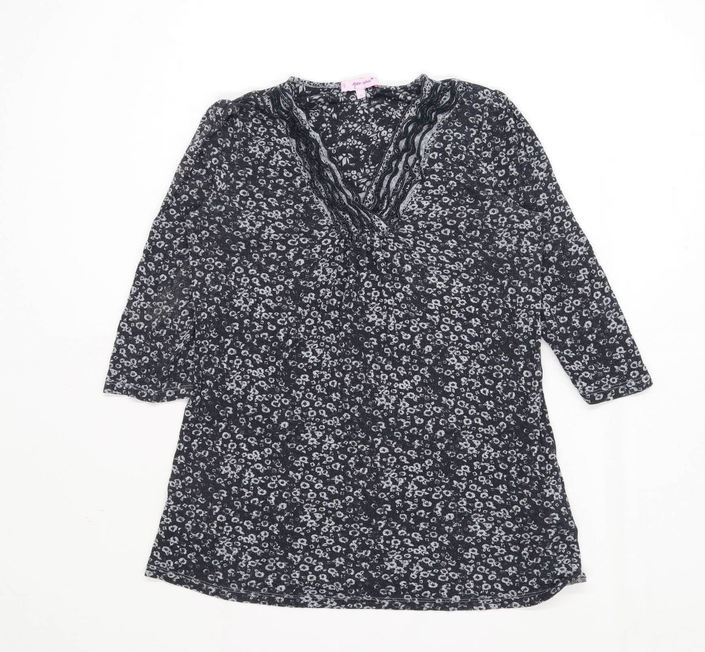 Per Una Womens Size 12 Floral Black Top (Regular)