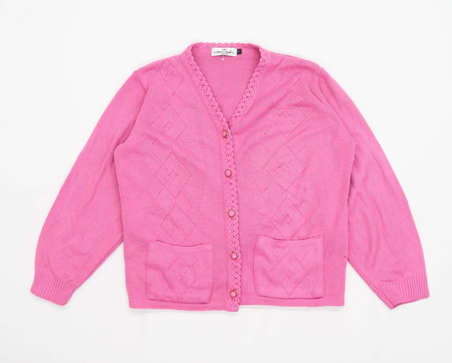 Merry Gold Womens Size S Textured Pink Knit Cardigan (Regular)