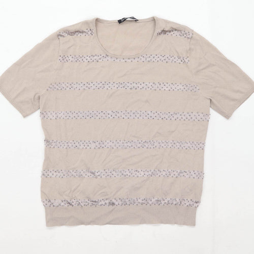 Jacques Vert Womens Size M Striped Brown T-Shirt (Regular)