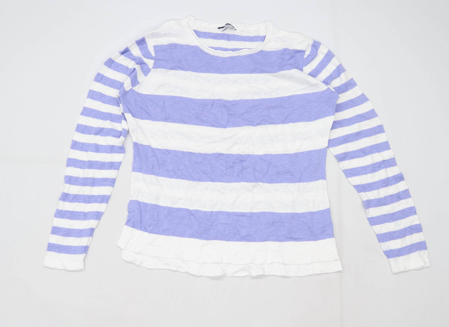 Dash Womens Size 12 Striped Linen Blend Multi-Coloured Jumper (Regular)