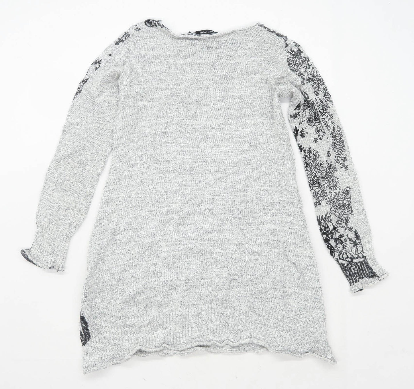 Lauren Vidal Womens Size M Floral Grey Jumper (Regular)