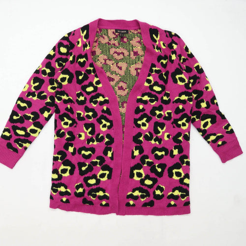 QED London Womens Size M Animal Print Pink Leopard Cardigan (Regular)