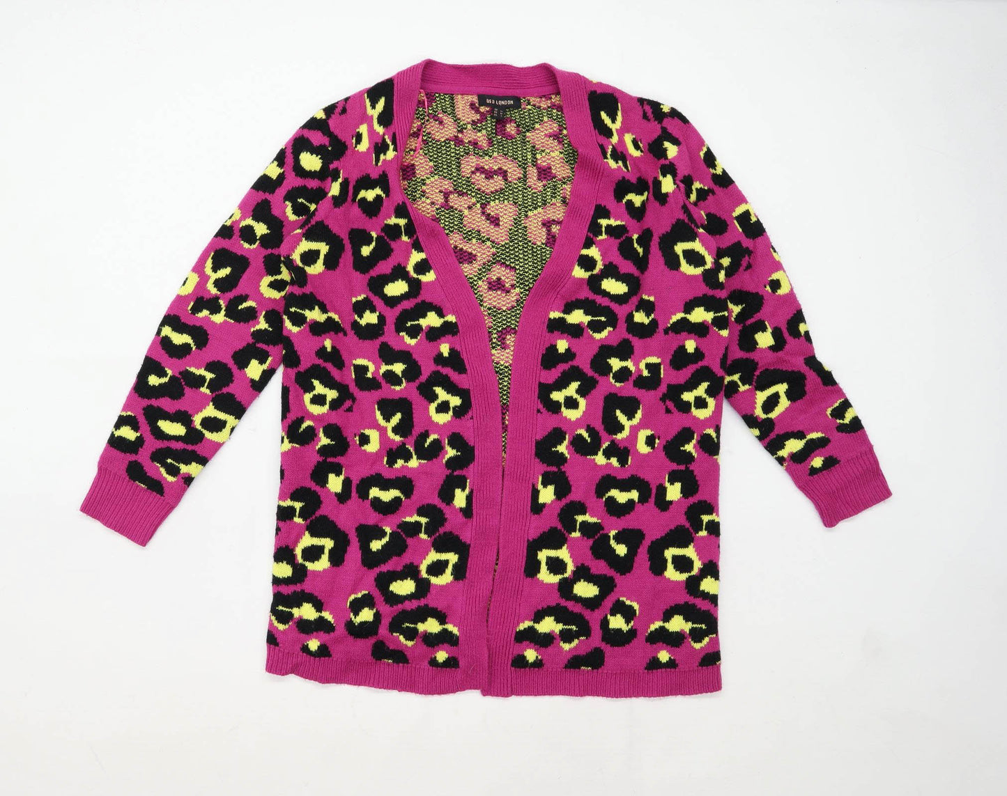 QED London Womens Size M Animal Print Pink Leopard Cardigan (Regular)