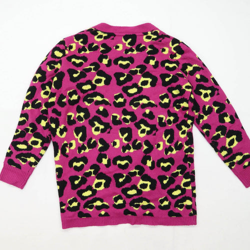 QED London Womens Size M Animal Print Pink Leopard Cardigan (Regular)